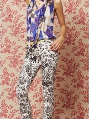 Current/Elliott Brown and White Floral Print Jeans